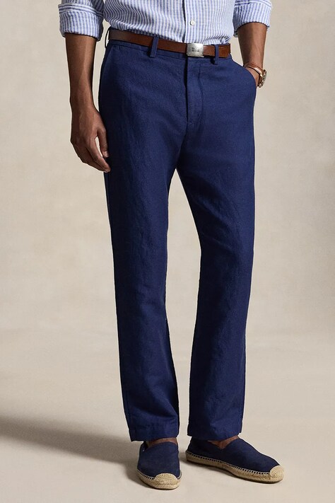 Polo Ralph Lauren spodnie męskie z lnem granatowe regular waist 710A13266