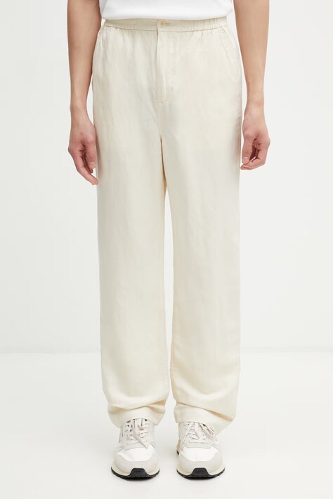 Nohavice s prímesou ľanu Lacoste béžová farba, rovný strih, HH1972