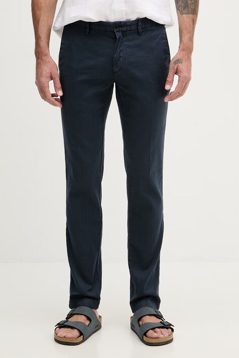 Karl Lagerfeld spodnie regular męskie z domieszką lnu granatowe regular waist 562819.265350