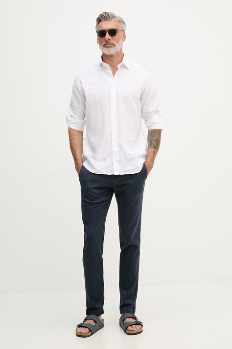 Karl Lagerfeld spodnie regular męskie z domieszką lnu granatowe regular waist 562819.265350