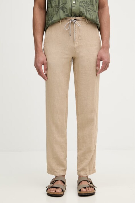 Karl Lagerfeld spodnie straight męskie lniane beżowe regular waist 562818.265358