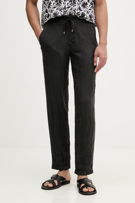 Karl Lagerfeld spodnie straight męskie lniane czarne regular waist 562818.265358
