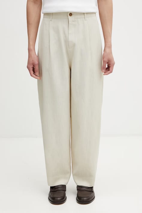 Maison Kitsuné spodnie z wiskozą męskie beżowe regular waist QM01107WW9096