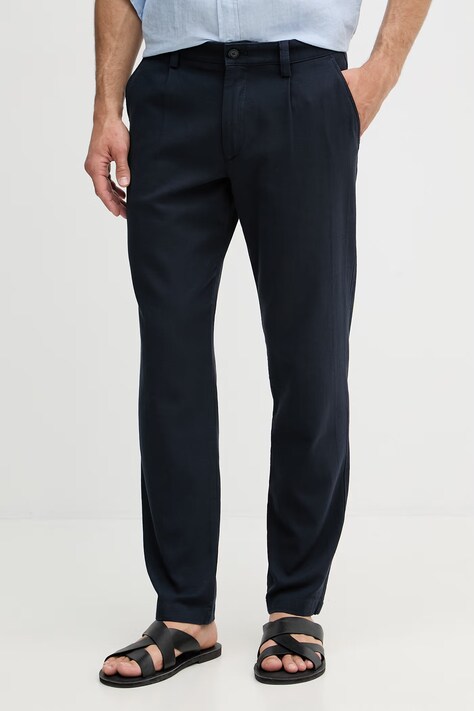 BOSS Orange pantaloni chinos pentru bărbați din bumbac cu elastan Pleated bleumarin regular waist 50559158