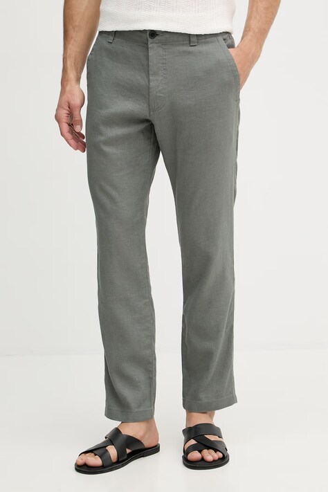 BOSS Orange spodnie męskie z lnem szare regular waist 50559595