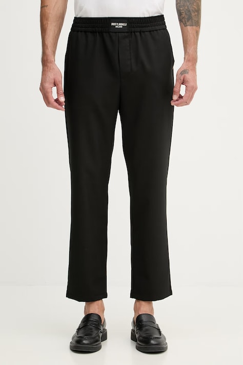 Just Cavalli spodnie męskie z wiskozą czarne high waist 80OAA127 N0705