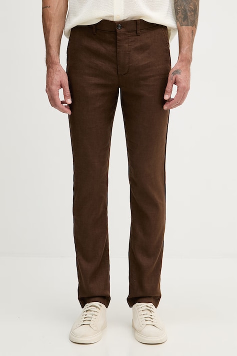 Tommy Hilfiger spodnie męskie z lnem brązowe regular waist MW0MW42337