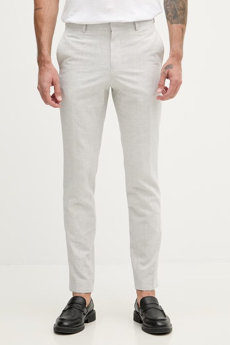 BOSS nohavice slim fit pánske s prímesou ľanu Genius sivé 50561874