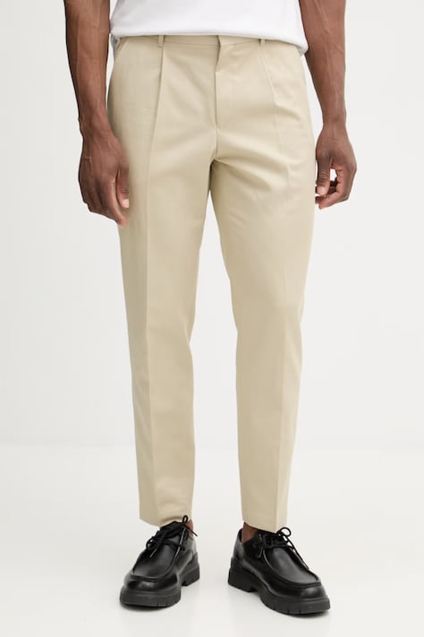 BOSS spodnie z dodatkiem lnu Perin męskie kolor zielony w fasonie chinos 50567905