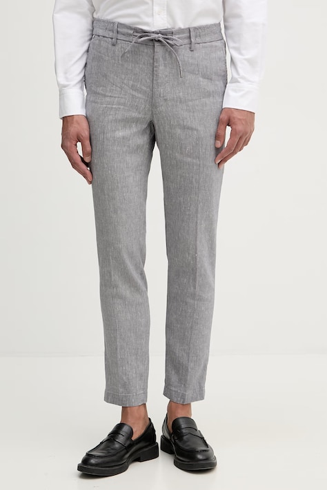 BOSS spodnie męskie z lnem Kane1 szare regular waist 50557859