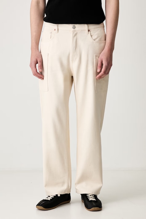Kenzo Cargo Pants hlače od pamuka za muškarce bež spušteni struk FG55DP4086W0