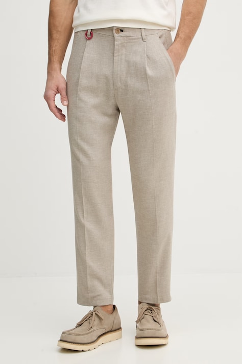 Joop! spodnie męskie z domieszką lnu beżowe regular waist 30102837