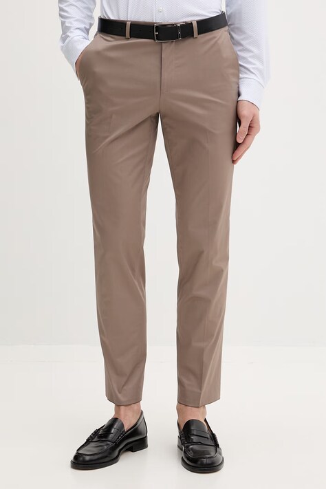 HUGO spodnie slim fit męskie bawełniane z elastanem Hesten253X beżowe regular waist 50559657