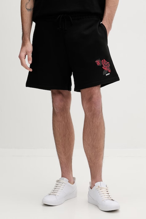 Pamučne kratke hlače HUGO Dagety boja: crna, 50556390