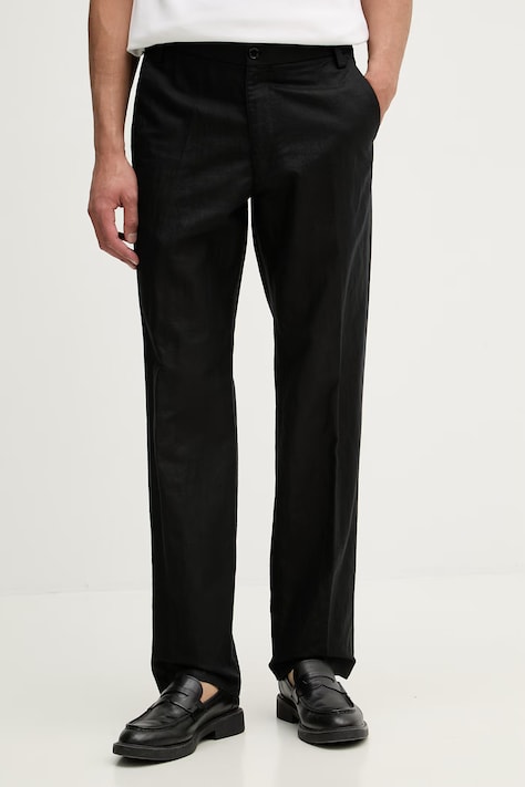 Michael Kors spodnie regularne męskie z lnem czarne regular waist CS6304BKPY