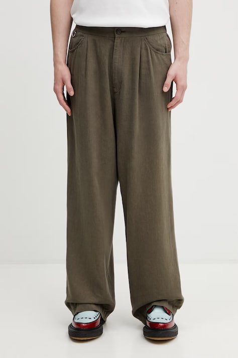 Undercover PANTS spodnie z dodatkiem lnu męskie zielone regular waist UP1F4502