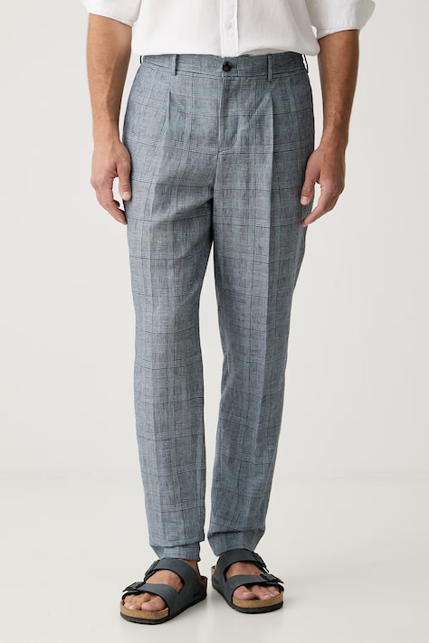 Tommy Hilfiger spodnie garniturowe męskie lniane NEW YORK granatowe regular waist MW0MW42715