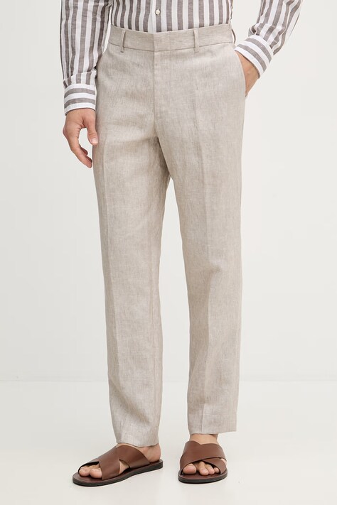 Michael Kors spodnie męskie lniane beżowe regular waist MK0SP01211