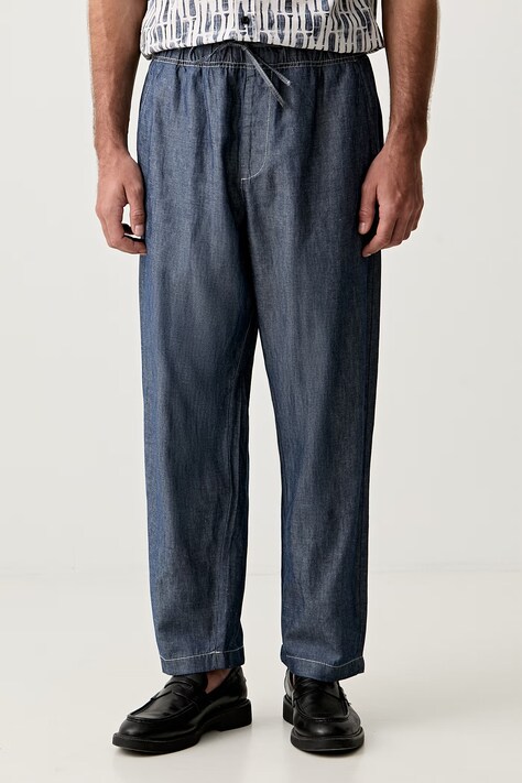 United Colors of Benetton spodnie straight męskie z dodatkiem lnu granatowe regular waist 4E1XUF06B