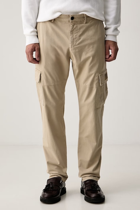 Aeronautica Militare Spodnie cargo męskie bawełniane z elastanem beżowe regular waist PA1719UCT04332