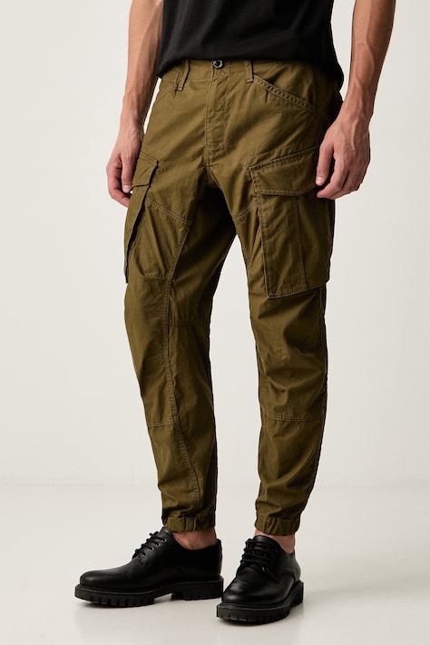 G-Star spodnie męskie bawełniane Cargo 3d regular tapered cuffed zielone high waist D24735-D929