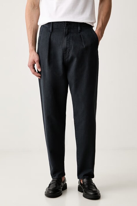 G-Star spodnie męskie bawełniane Pleated Chino Relaxed Tapered granatowe regular waist D24543-D752