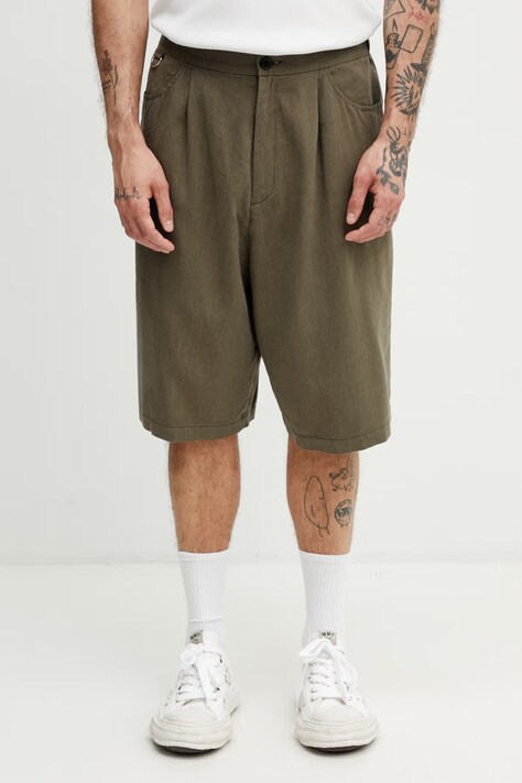 Undercover szorty z lnem męskie zielone regular waist UP1F4503