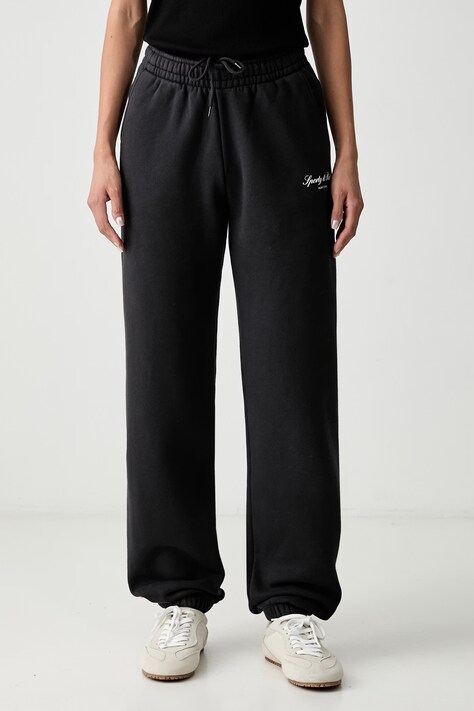Sporty & Rich Signature NY spodnie dresowe bawełniane damskie czarne high waist PA07071329BA02
