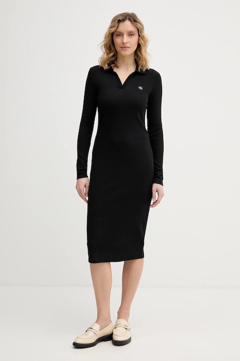 Calvin Klein Jeans sukienka kolor czarny midi dopasowana LV047E202G