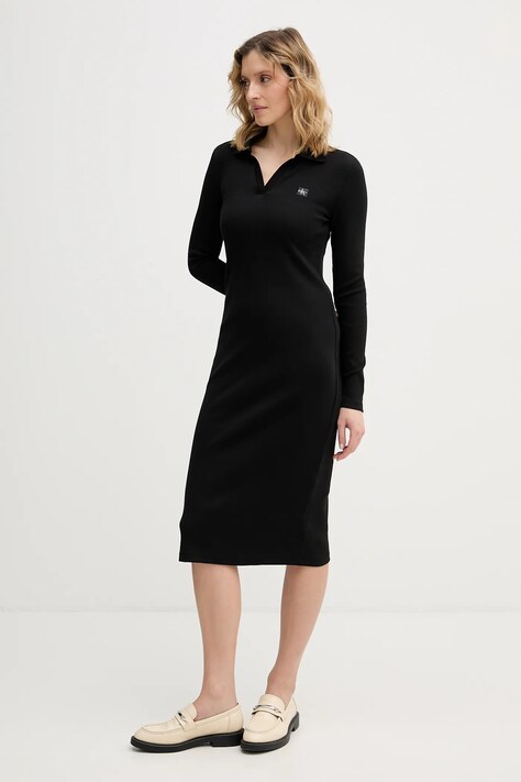 Calvin Klein Jeans sukienka kolor czarny midi dopasowana LV047E202G