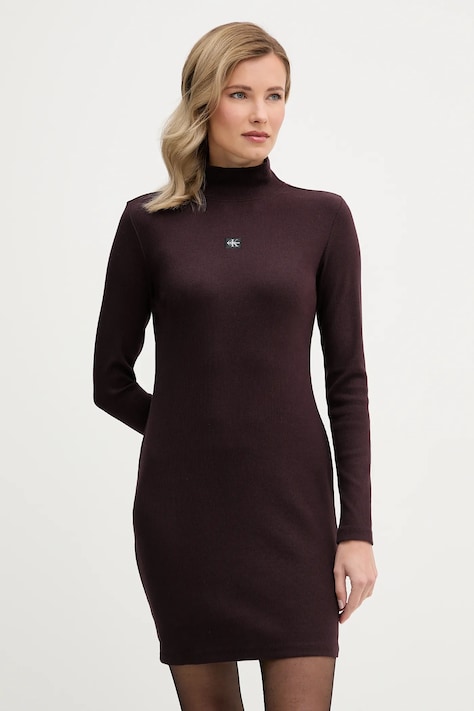 Šaty Calvin Klein Jeans hnědá barva, mini, přiléhavé, LV047E204G