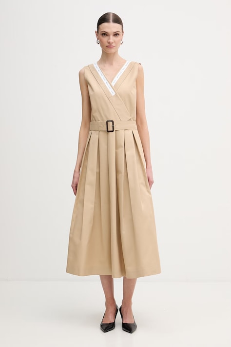 Weekend Max Mara sukienka CONO kolor beżowy midi rozkloszowana 2615221021600