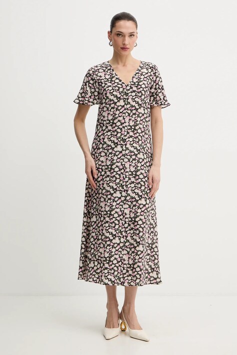 Weekend Max Mara sukienka jedwabna PAGINE kolor czarny maxi rozkloszowana 2615221081600