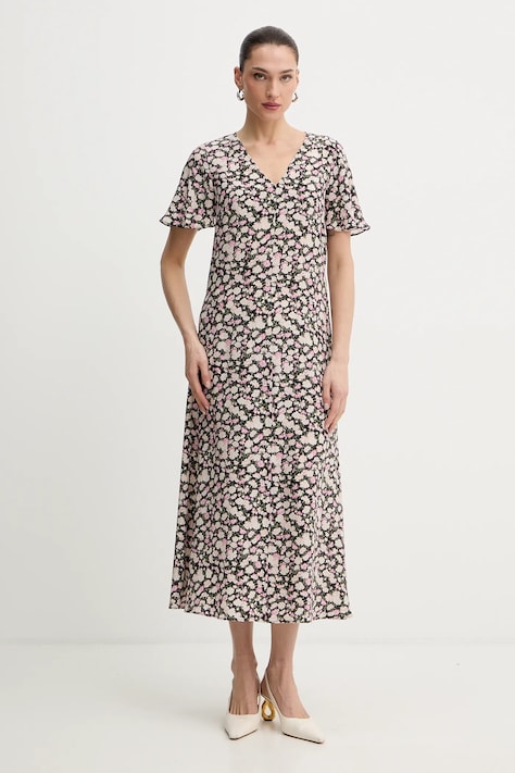 Weekend Max Mara sukienka jedwabna PAGINE kolor czarny maxi rozkloszowana 2615221081600