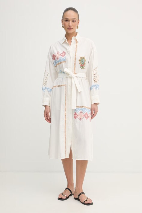 Weekend Max Mara сукня-сорочка бавовняна GRU бежева квіти 2615221022600