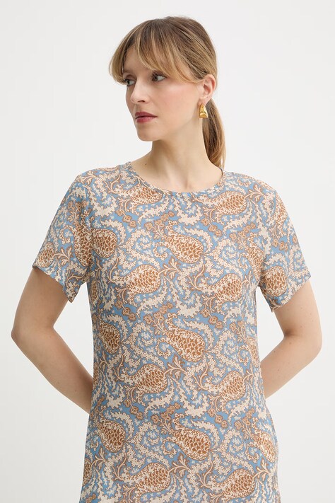 Weekend Max Mara sukienka jedwabna CRESPO kolor niebieski midi rozkloszowana 2615221042600