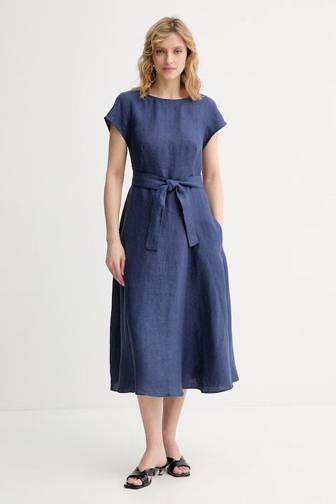 Weekend Max Mara sukienka lniana ESORDIO granatowa gładka 2615221052600