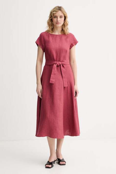 Weekend Max Mara sukienka lniana ESORDIO bordowa gładka 2615221052600