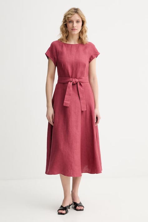 Weekend Max Mara sukienka lniana ESORDIO bordowa gładka 2615221052600