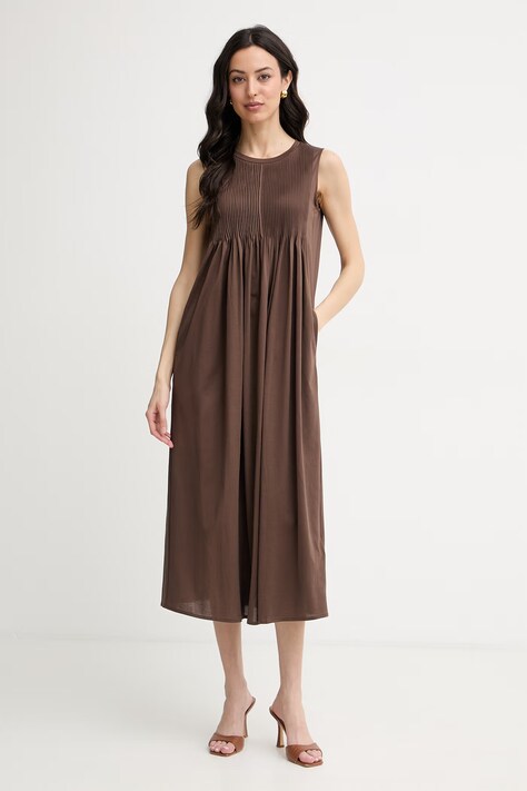 Weekend Max Mara sukienka letnia bawełniana RICORDO brązowa gładka 2615621022600