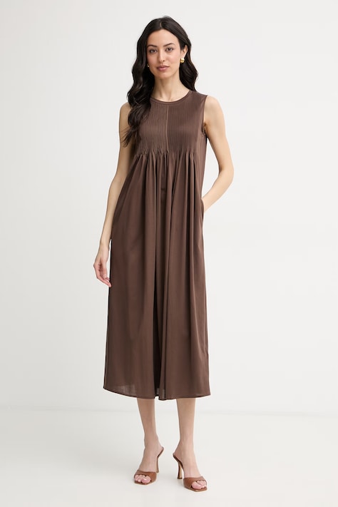 Weekend Max Mara sukienka letnia bawełniana RICORDO brązowa gładka 2615621022600