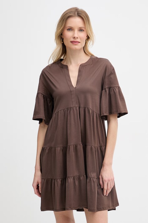 Weekend Max Mara sukienka letnia bawełniana SAGGINA brązowa gładka 2615621042600