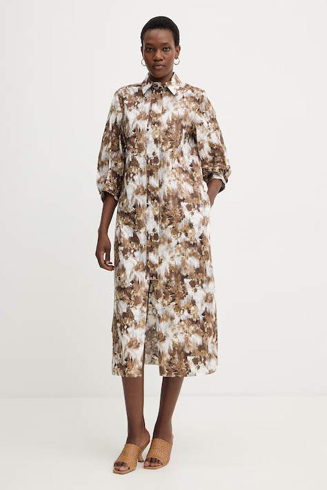 Bavlnené šaty MM by Max Mara FALDA hnedá farba, midi, áčkový strih, 2616221018600