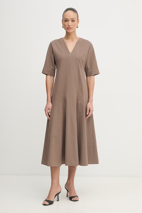MM by Max Mara sukienka rozkloszowana bawełniana PANINO brązowa gładka 2616221028600