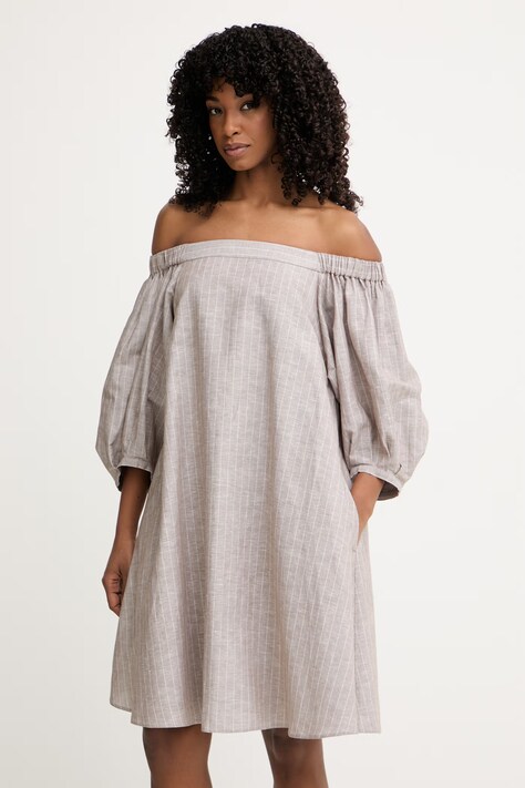 MM by Max Mara sukienka z lnem FUGGITO brązowa w paski 2616221038600