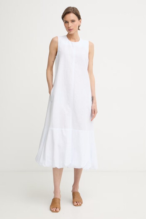 MM by Max Mara sukienka letnia z lnem SORRISO biała w paski 2616221058600