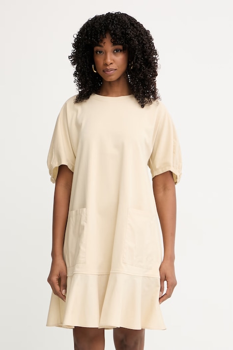 MM by Max Mara sukienka z bawełną ONORE beżowa gładka 2616621018600