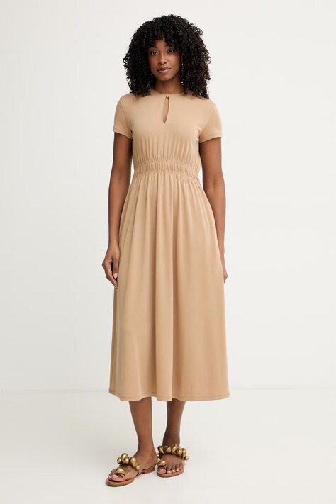 MM by Max Mara sukienka rozkloszowana z modalem CANNONE beżowa gładka 2616621048600