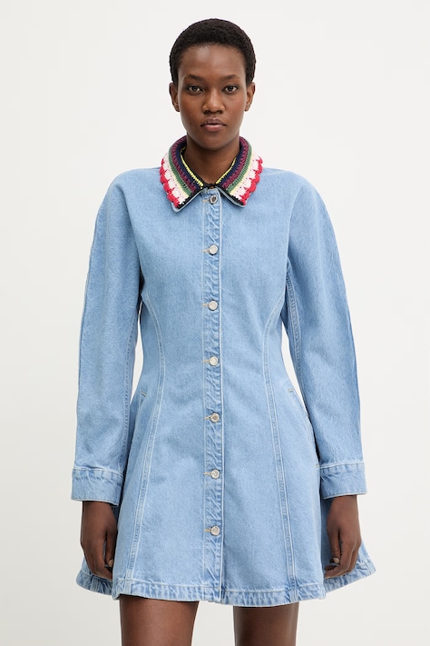 Stine Goya sukienka jeansowa kolor niebieski mini rozkloszowana SG-SS26-D223-2453