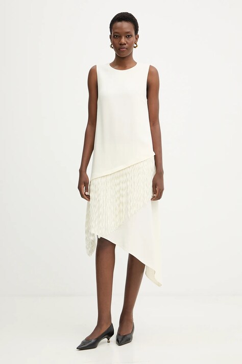 BOSS sukienka Dadiva kolor beżowy midi rozkloszowana 50555052